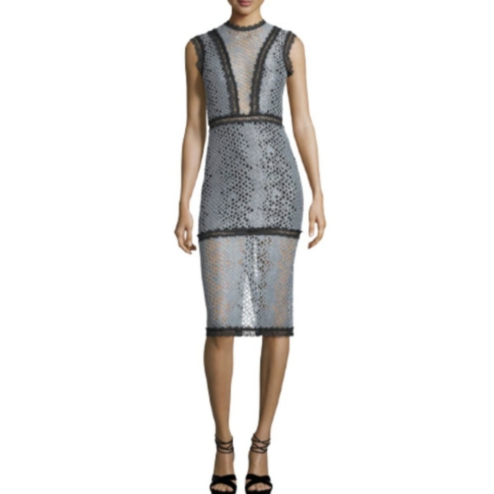 Alexis Crochet Lace Bodycon Cocktail Party Dress M Sleeveless High Neck Illusion
